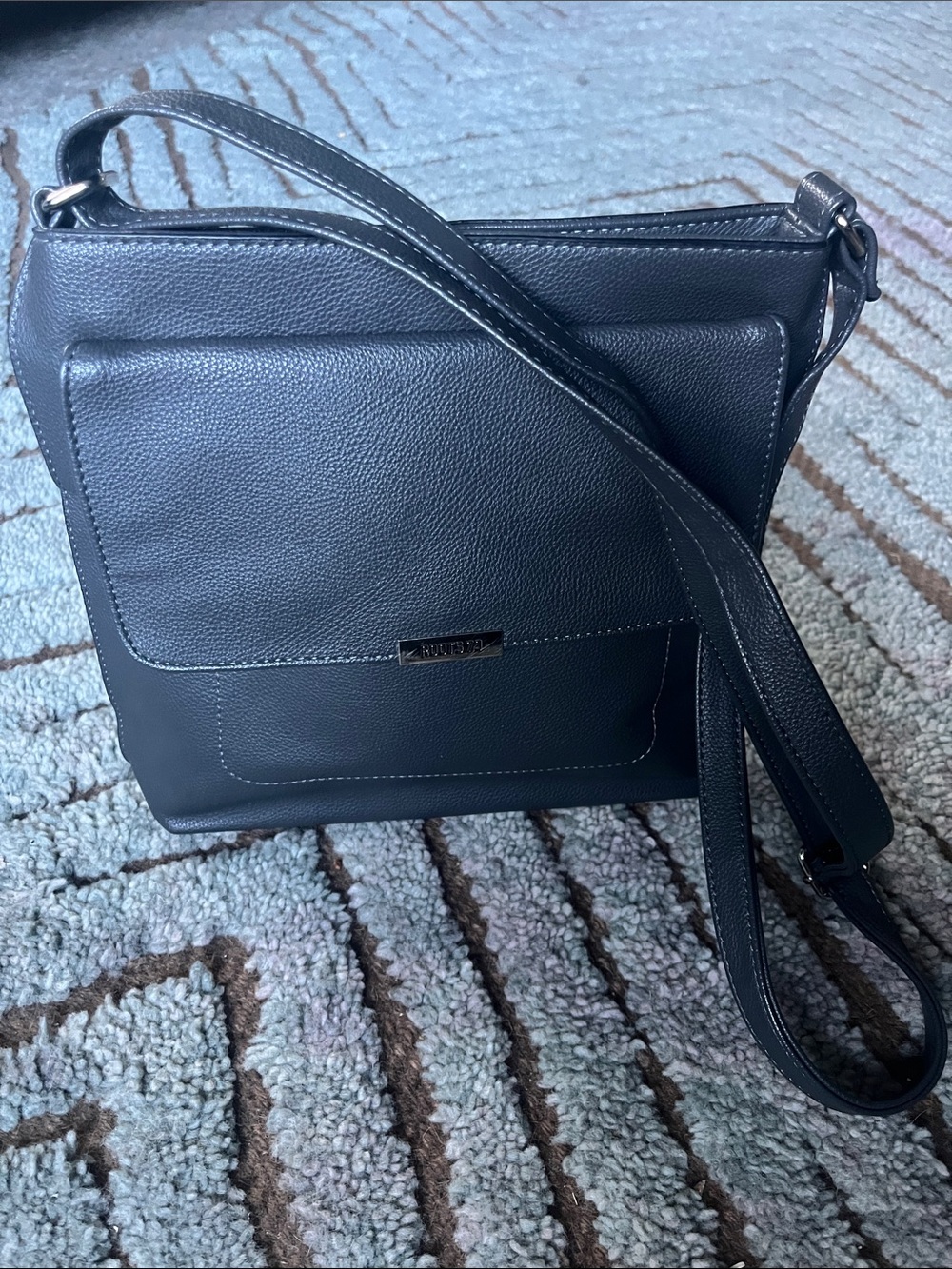 Roots 73 Gray Pebbled Faux Leather Crossbody with Front Flap Pocket